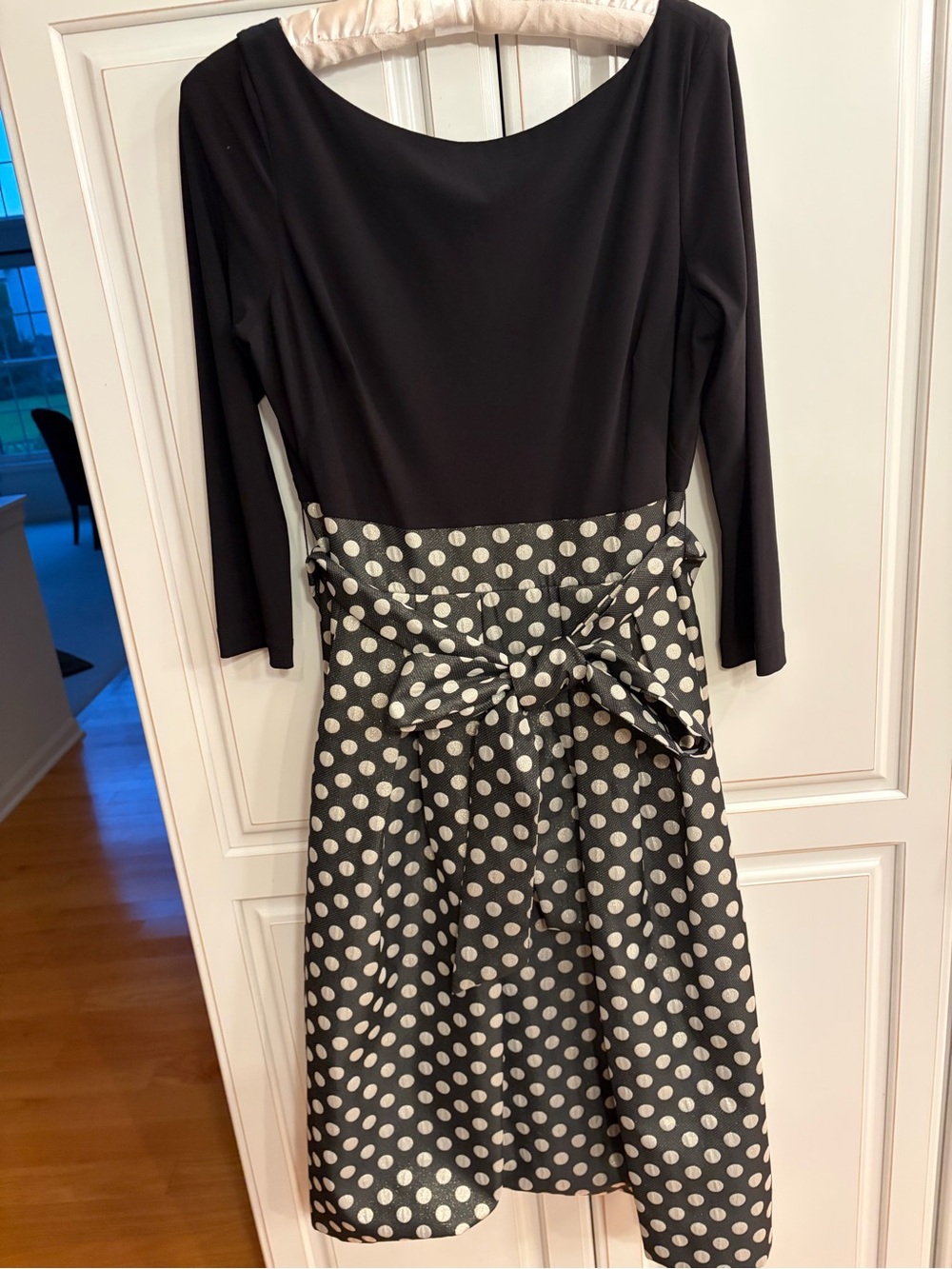Eliza J Black Top Polka Dot Skirt Tie-Waist Dress
